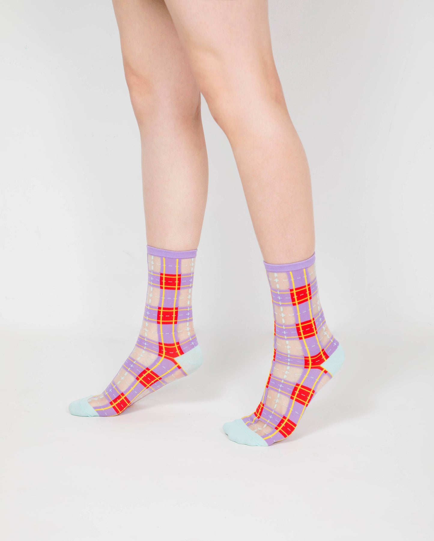 Tartan Sheer Sock - Purple & Red
