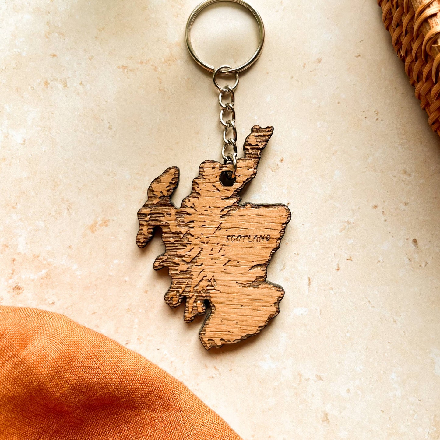 Scotland Map Wooden Keyring