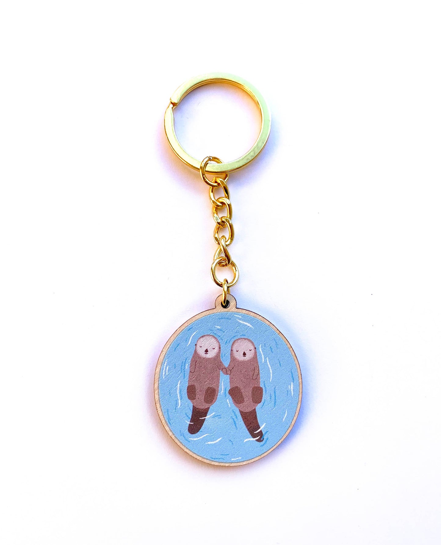 Sea Otters Wooden Key Ring