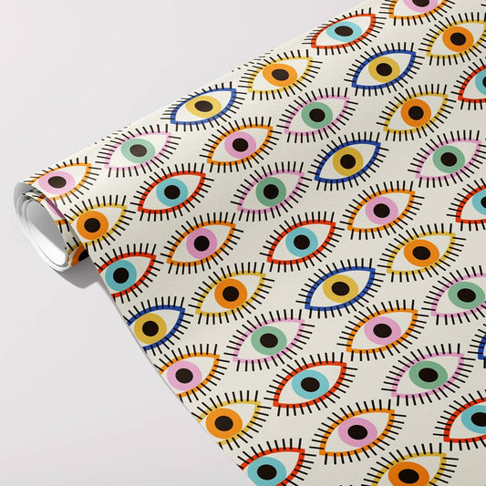 colourrful eye patterened wrapping paper