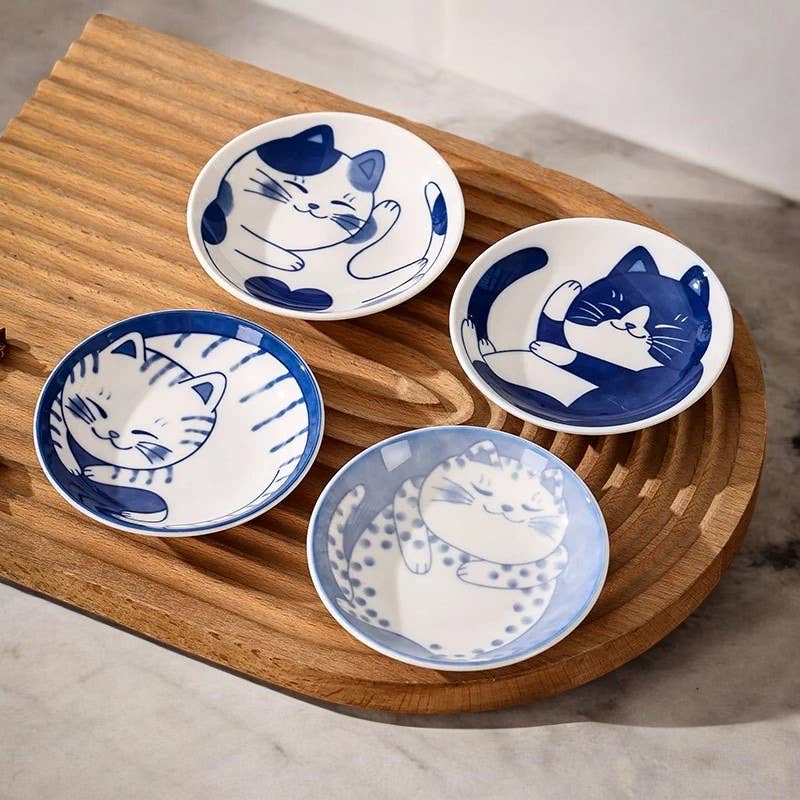 Dark Cat Calico Cat Japanese Style Cat Pattern Mini Dish