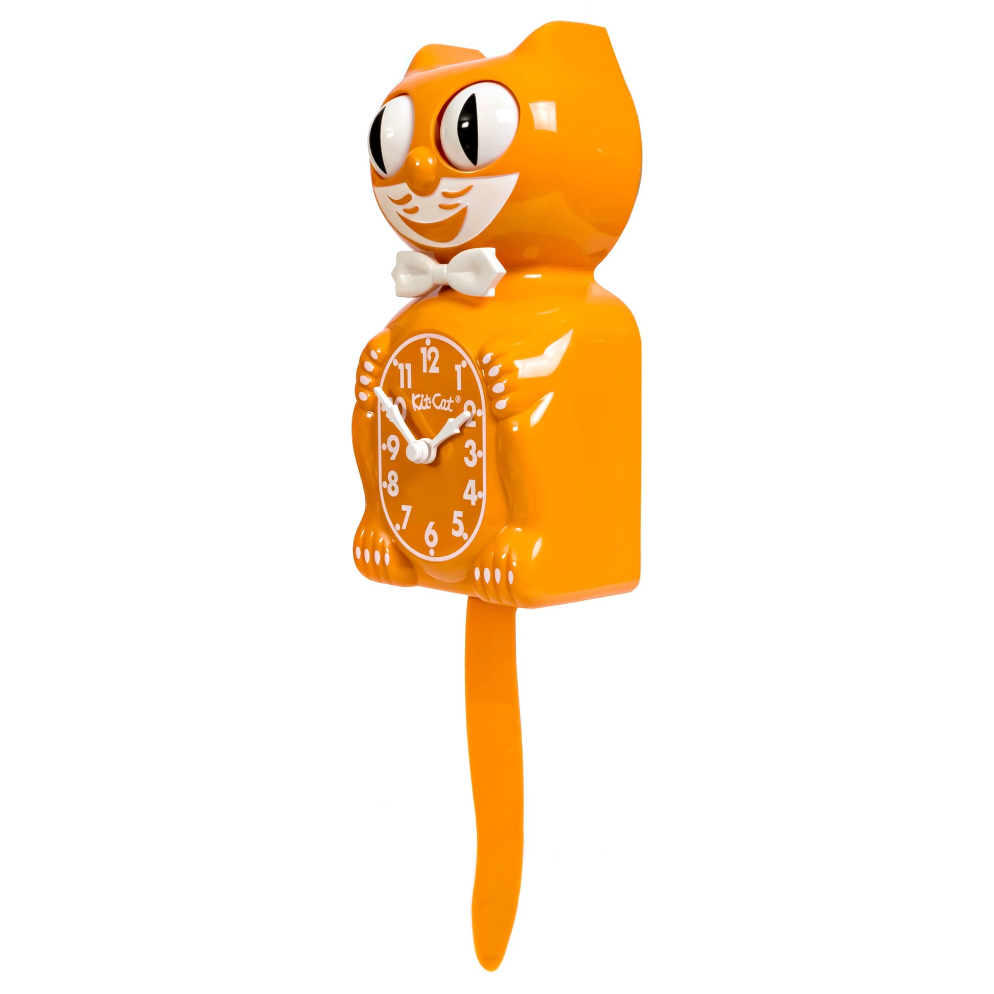 The classic kit-cat klock in orange, side view
