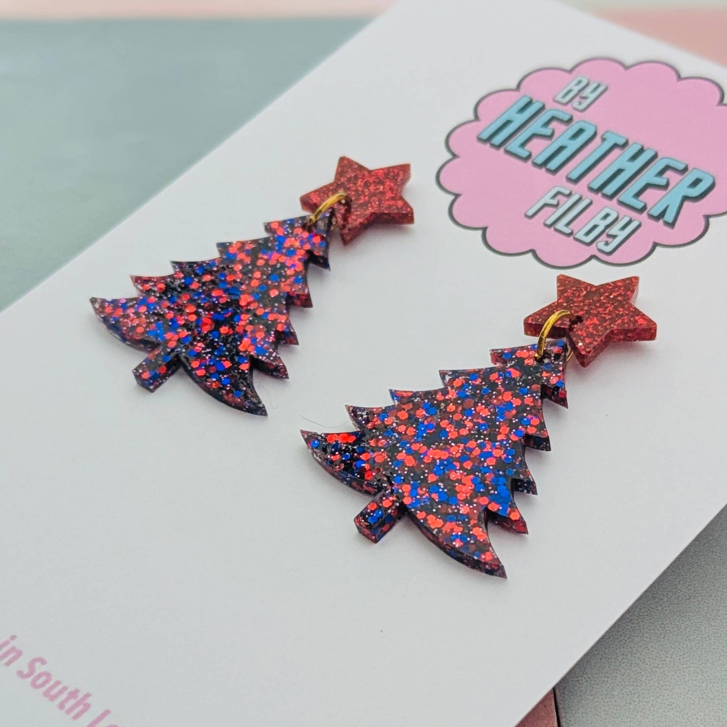 Red & Blue Christmas Tree Earrings - Best Seller