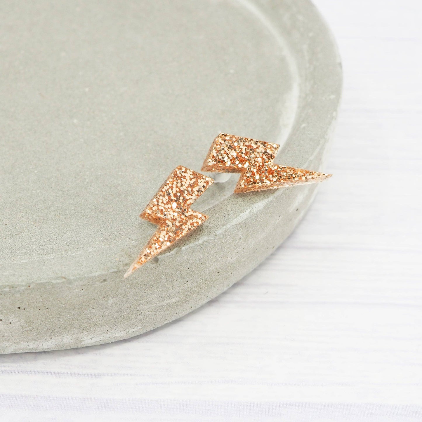Gold Glitter Lightning Bolt Stud Earrings