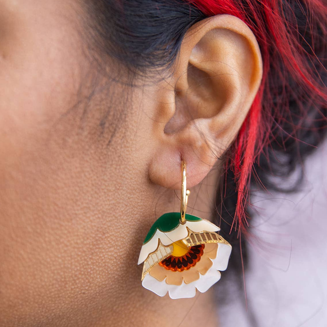 Isobel Floral Hoop Earrings in Caramel