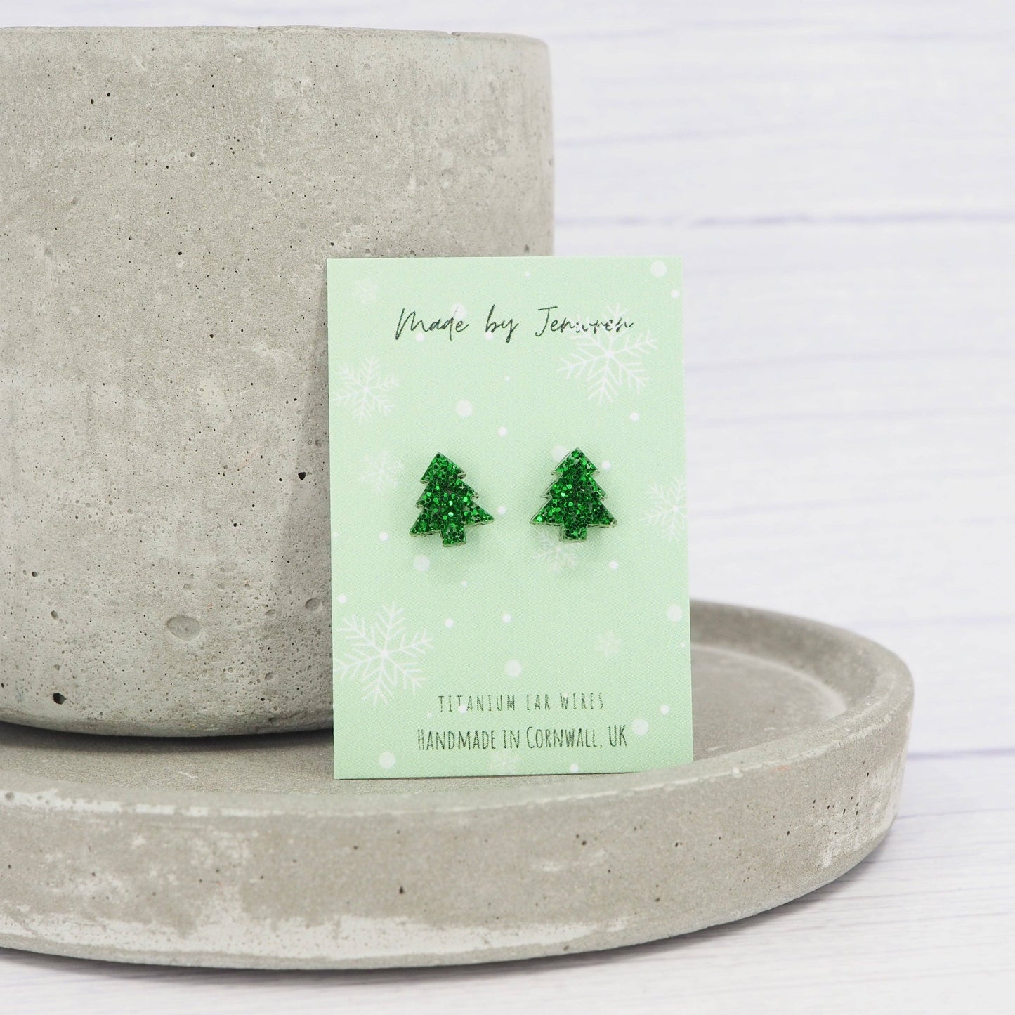 Green Glitter Christmas Tree Stud Earrings