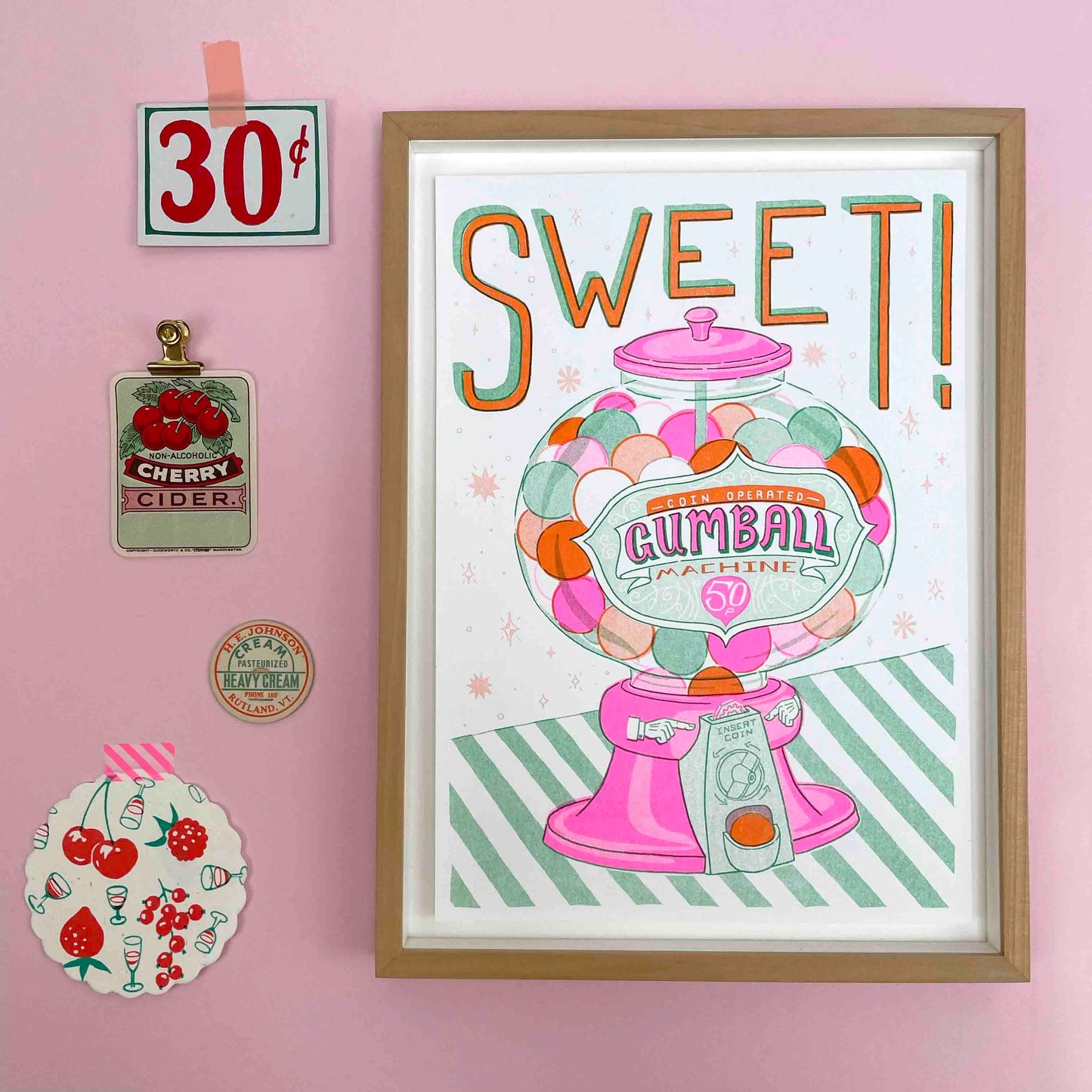Sweet Gumball Machine Risograph A4 Print