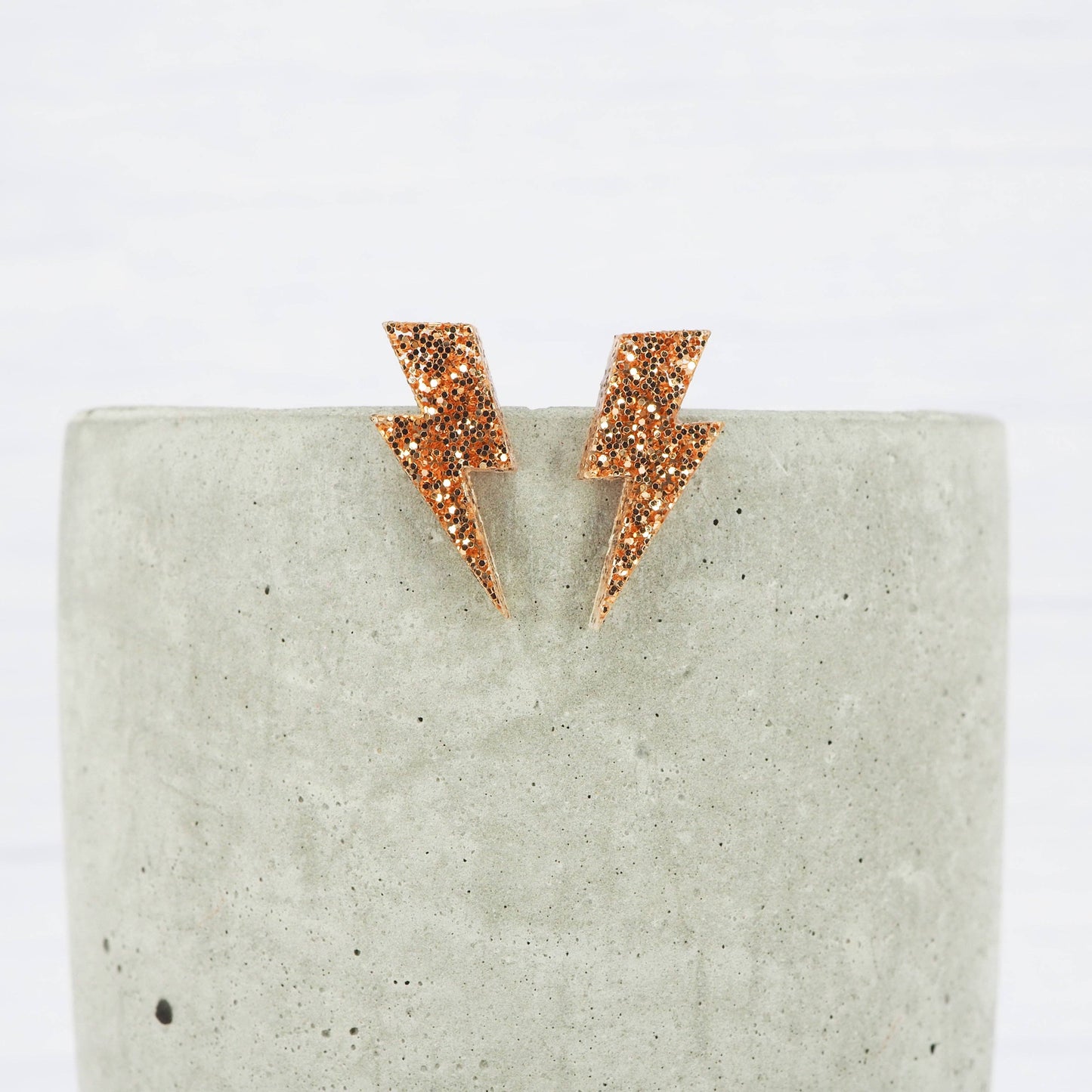 Gold Glitter Lightning Bolt Stud Earrings