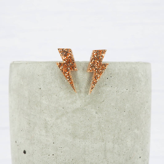 Gold Glitter Lightning Bolt Stud Earrings