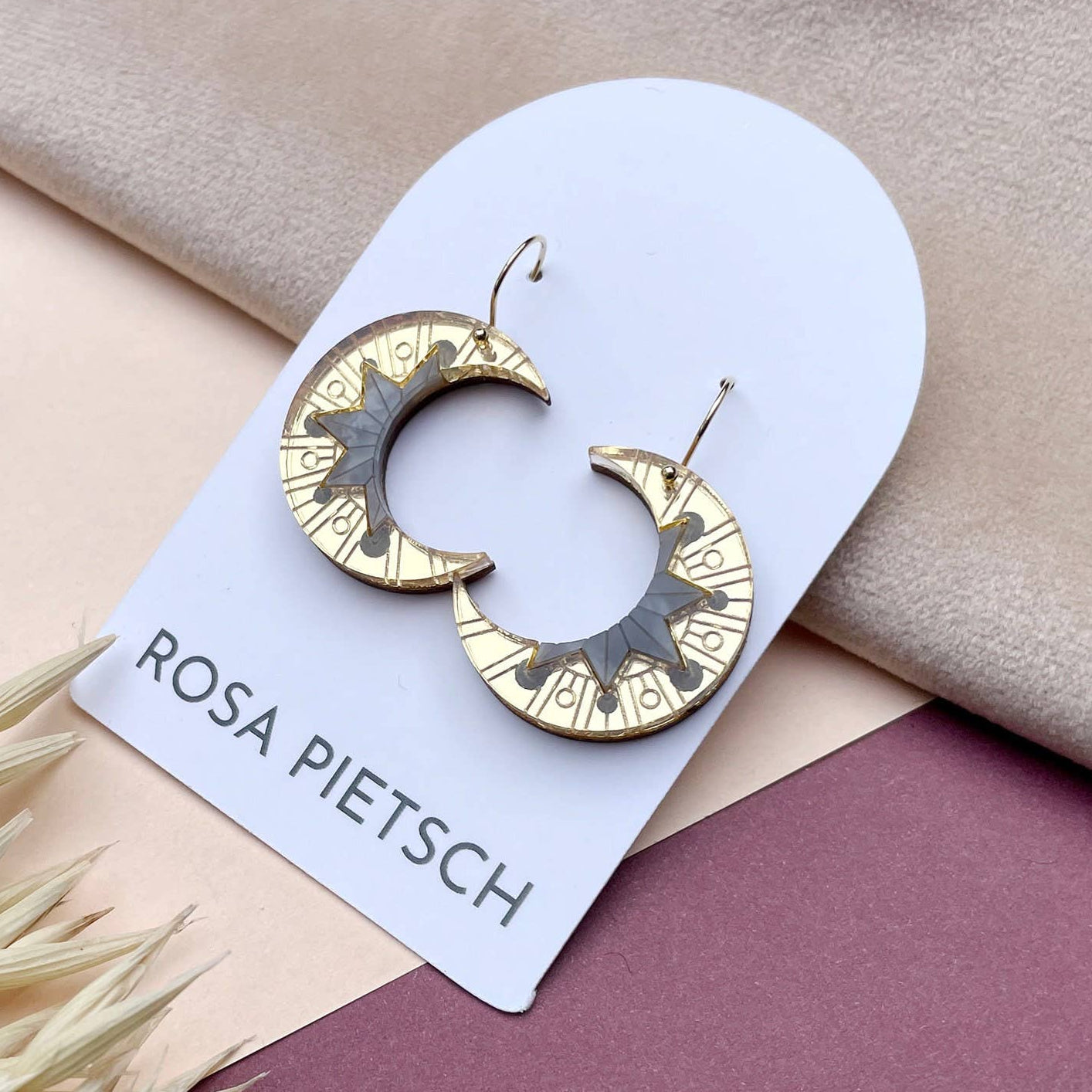 Aurora Moon Drop Earrings - Gold & Slate