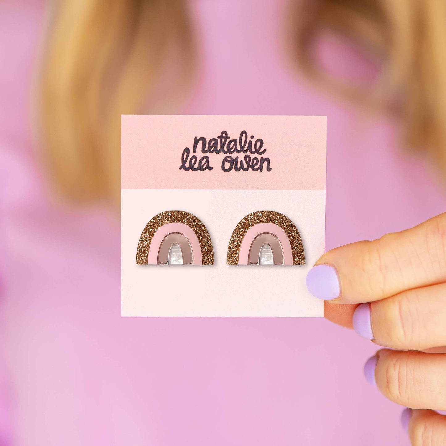 Rainbow Colourful Small Stud Earrings in Rose Gold