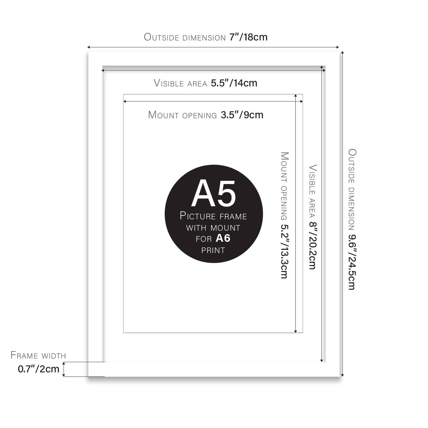 White A5 Picture Frame With mount for A6