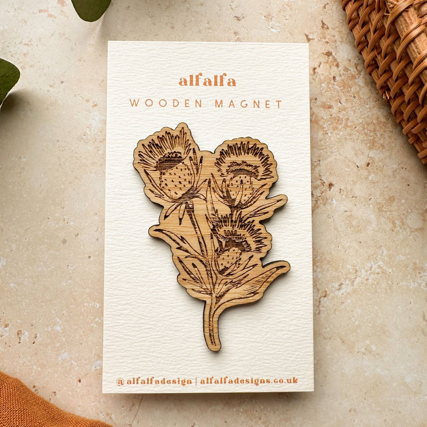 Thistle Flower Magnet: Bamboo
