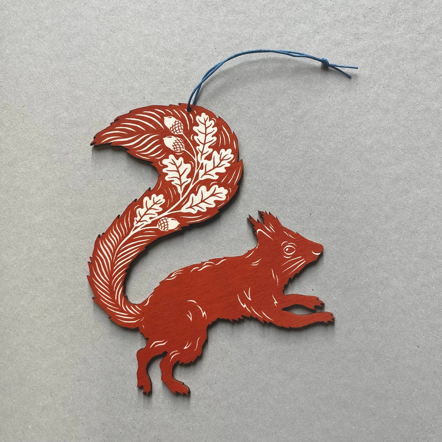 Squirrel - Rusty Red Screen printed Wooden Decoration