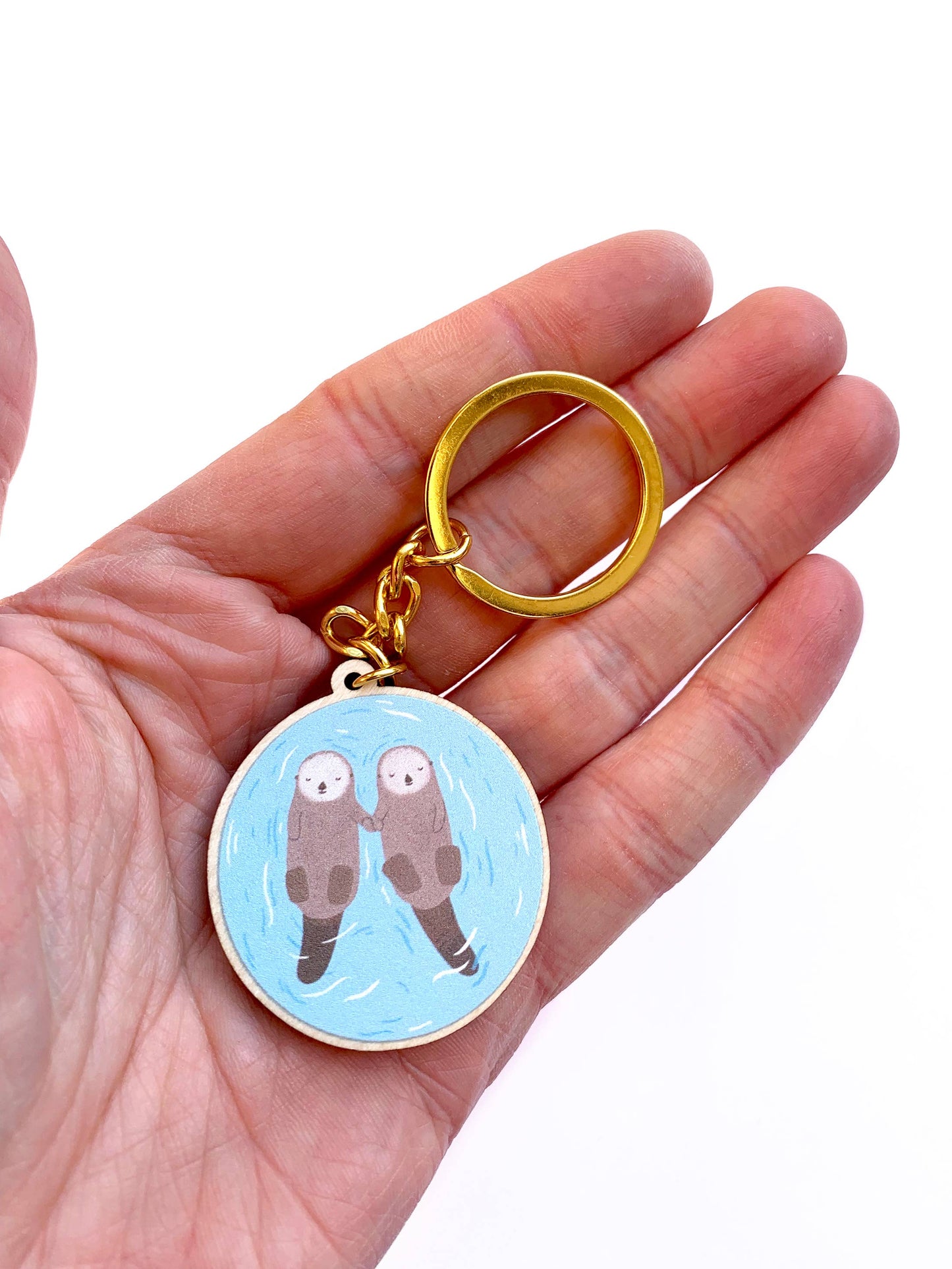 Sea Otters Wooden Key Ring