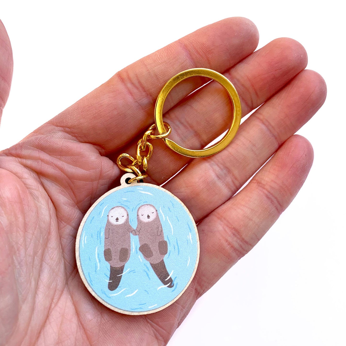 Sea Otters Wooden Key Ring