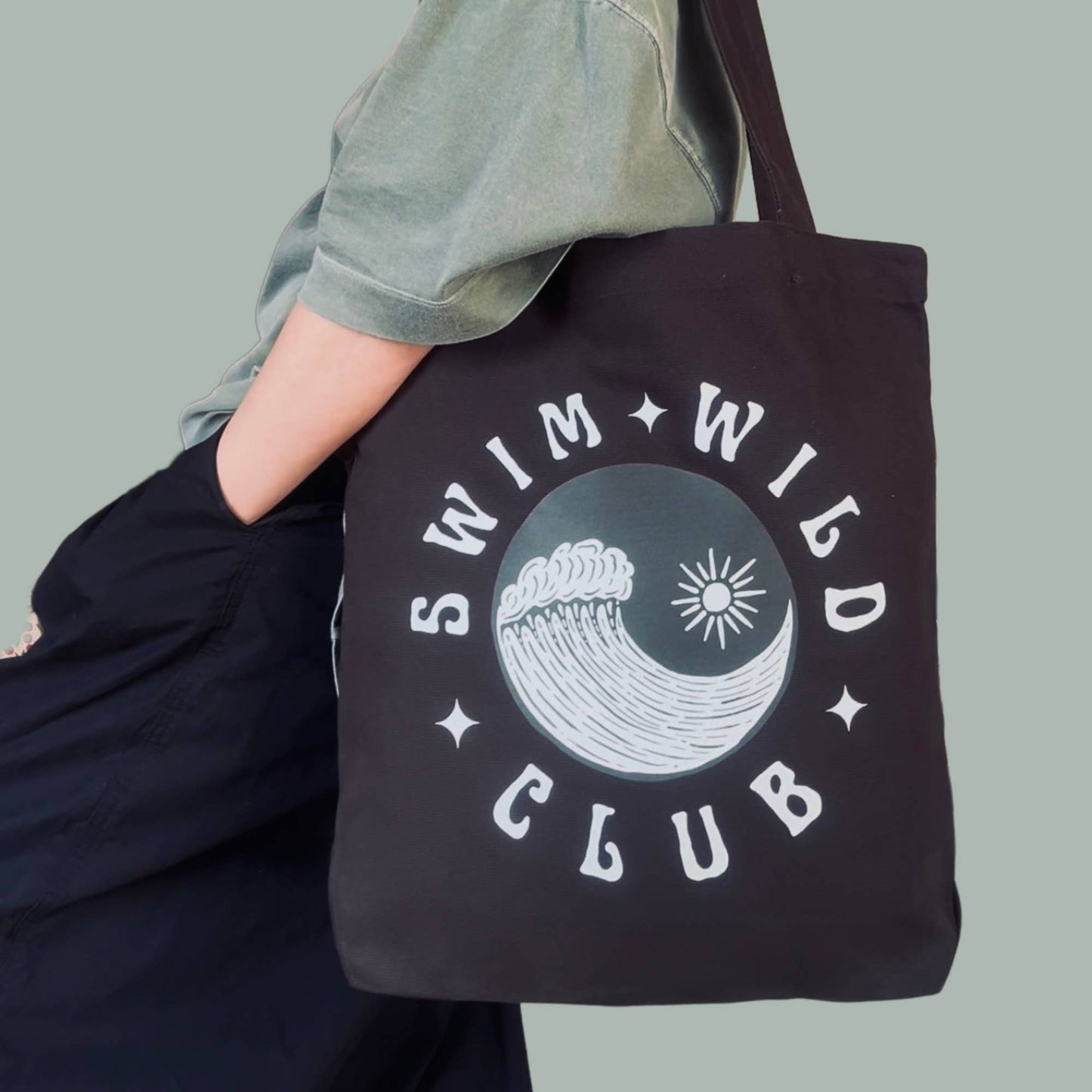Swim Wild Club Canvas Tote in Black
