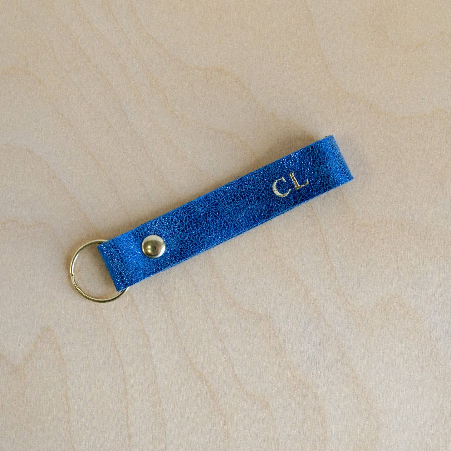 Sapphire Blue Shimmer Leather Loop Keyring