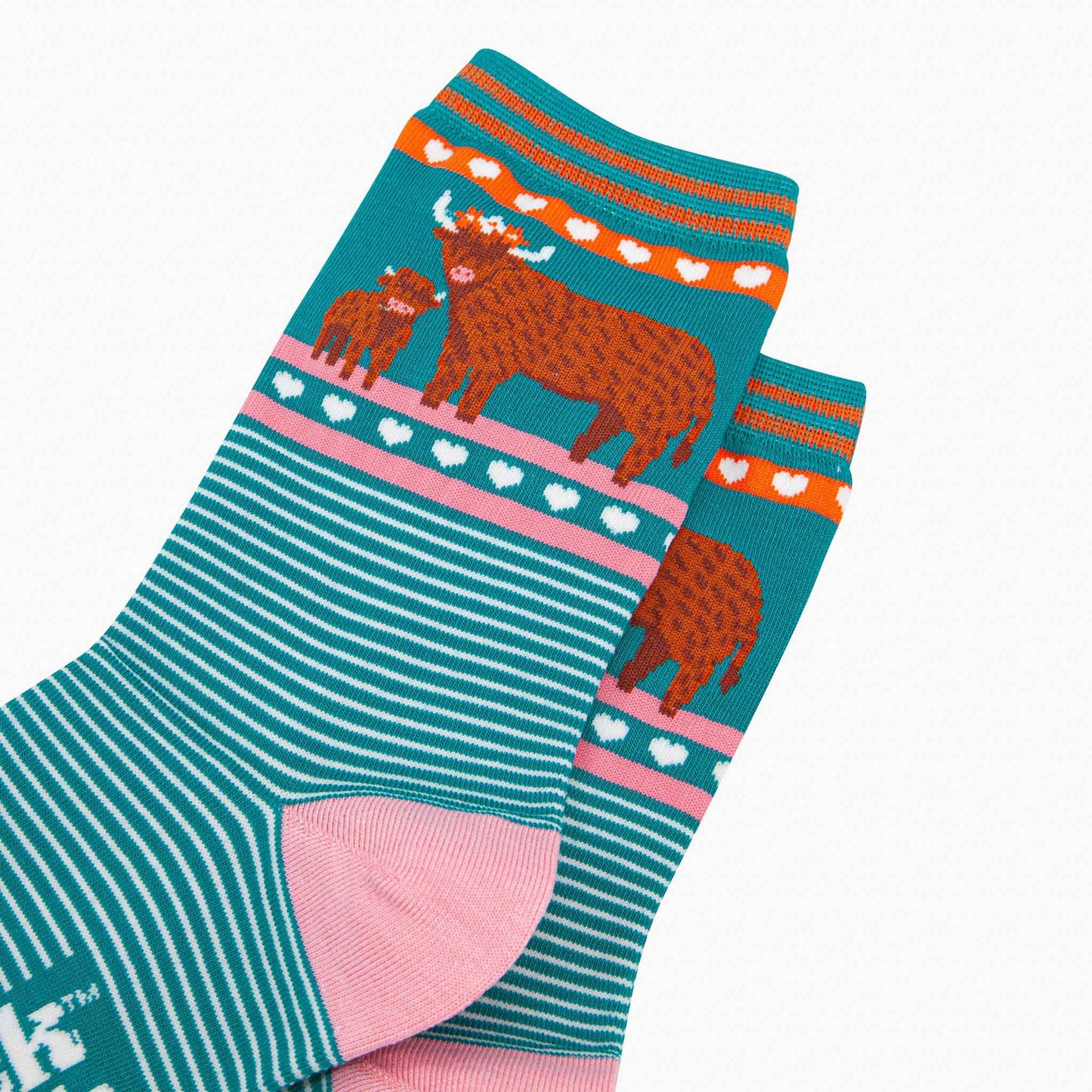 Highland Cow and Calf Women's Bamboo Socks - Teal