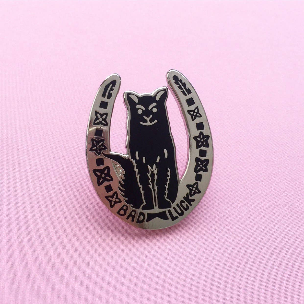 Bad Luck Cat Horseshoe Enamel Pin Badge