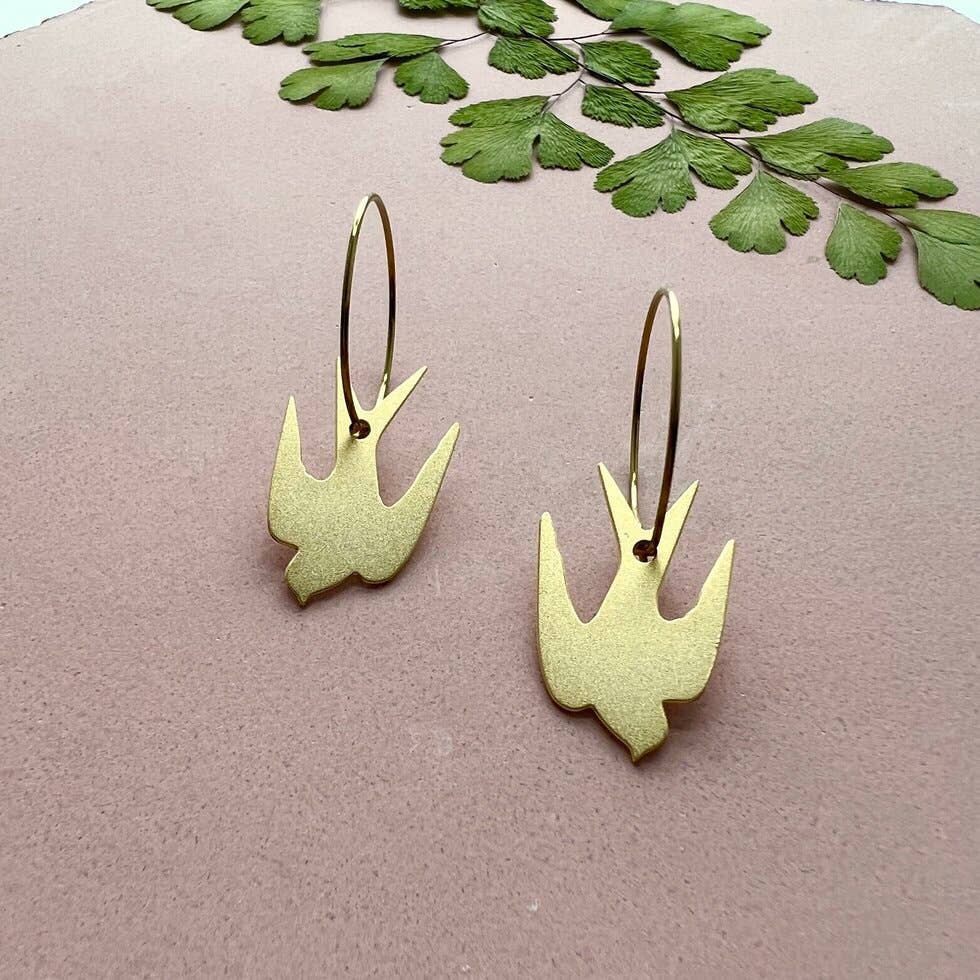 Swallow Hoop Earrings - Gold & Silver