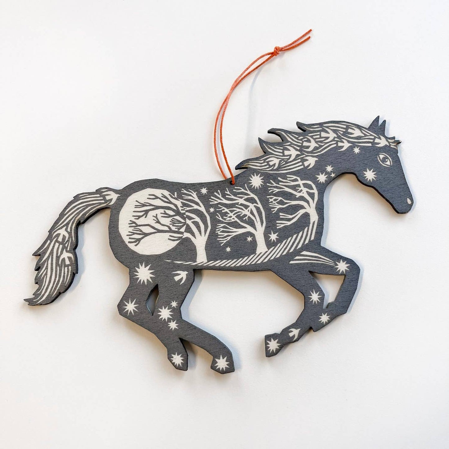 Horse - Silver Grey Screenprinted Wooden Decoration