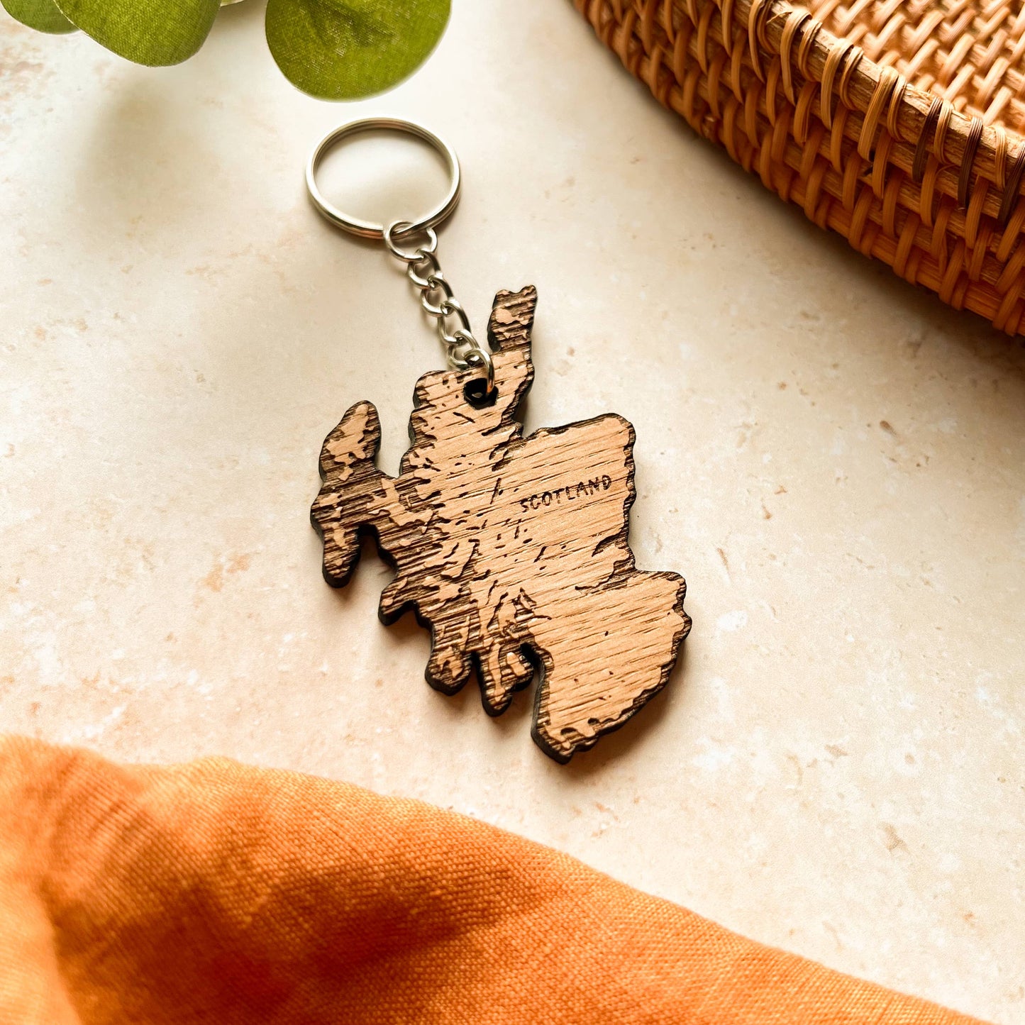 Scotland Map Wooden Keyring