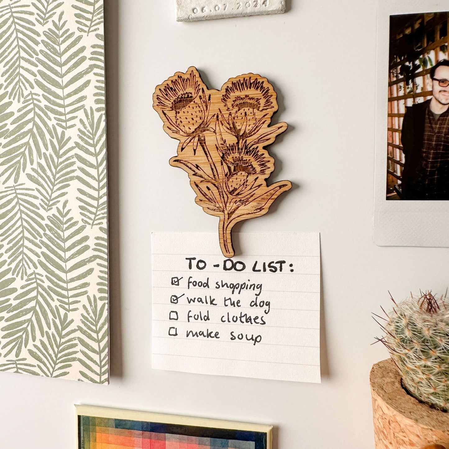 Thistle Flower Magnet: Bamboo