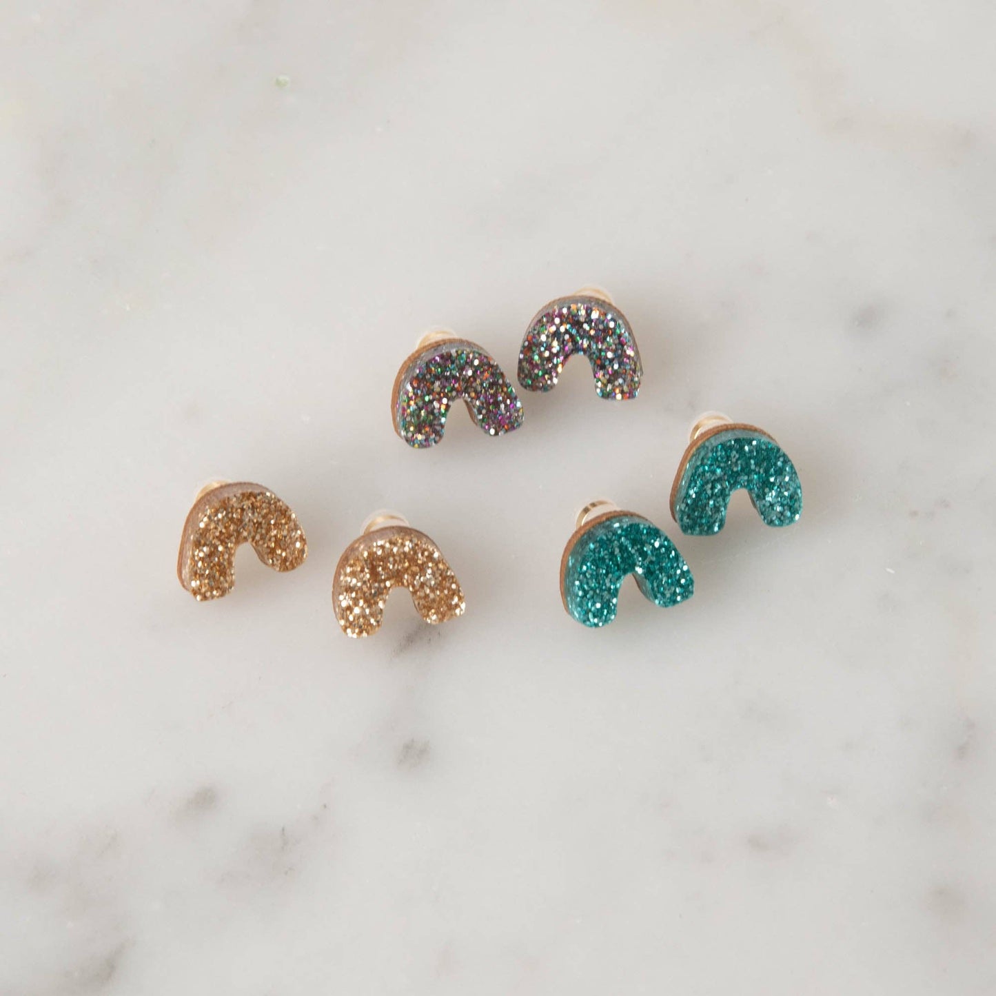 Glitter Arc Stud Earrings in Teal - Sparkle Christmas