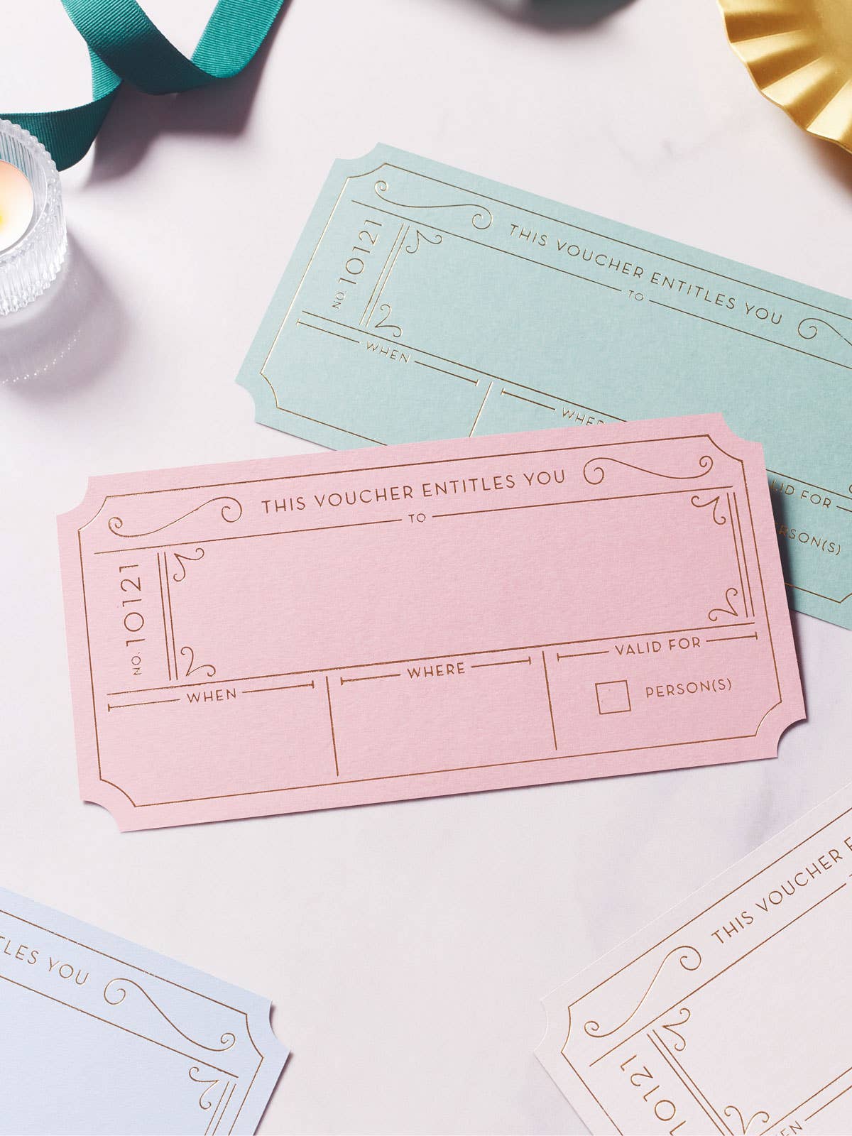 Blank Gift Voucher Pack - Pink Hot Foil Golden Tickets