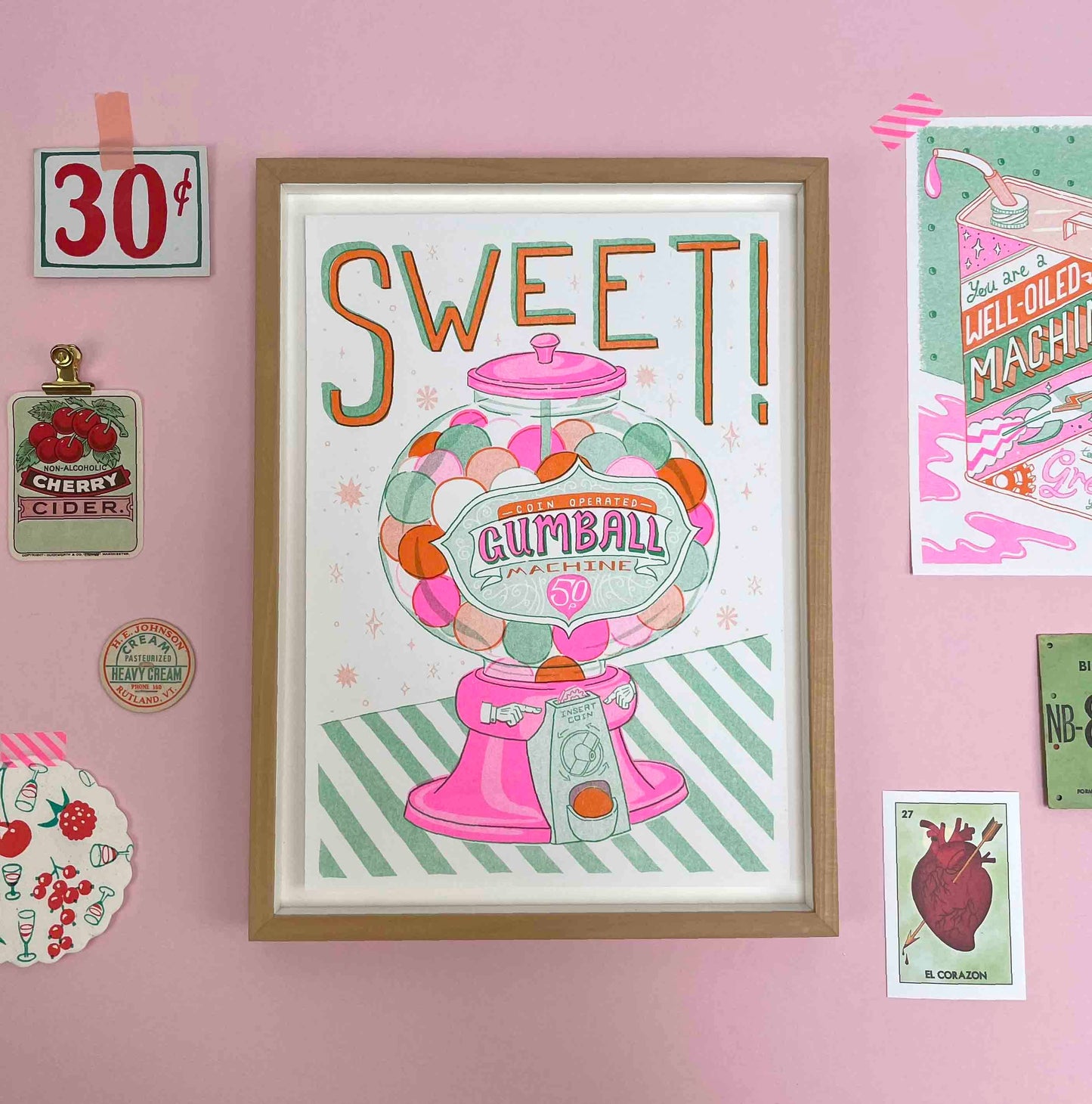 Sweet Gumball Machine Risograph A4 Print