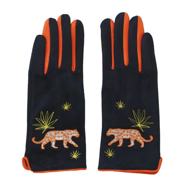 Leopard Embroidered Screen Friendly Gloves