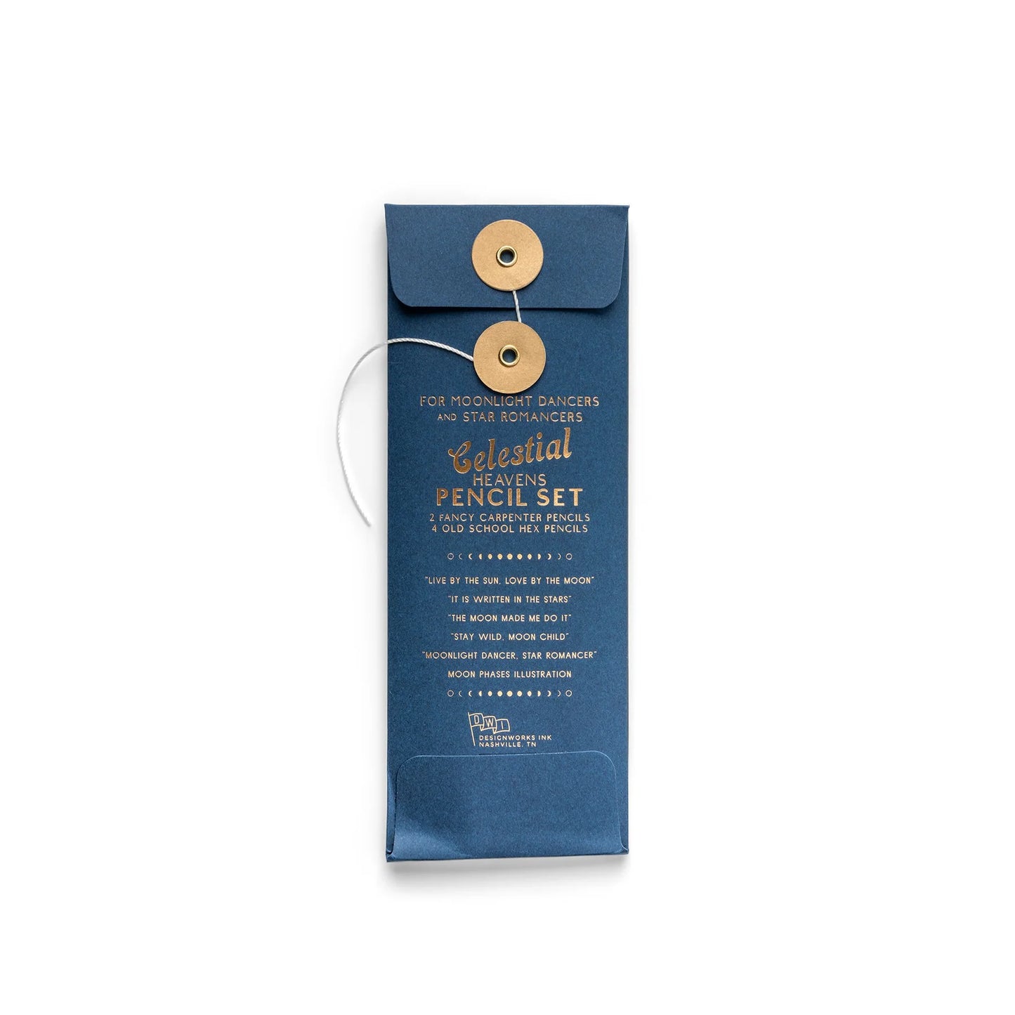 Back of the celestial themed pencil set packaging