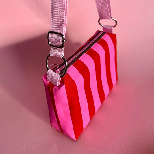 Red and Pink waxed canvas crossbody boxy bag