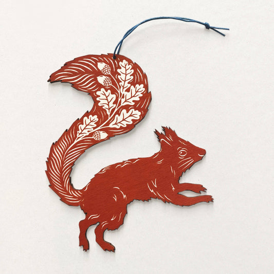 Squirrel - Rusty Red Screen printed Wooden Decoration
