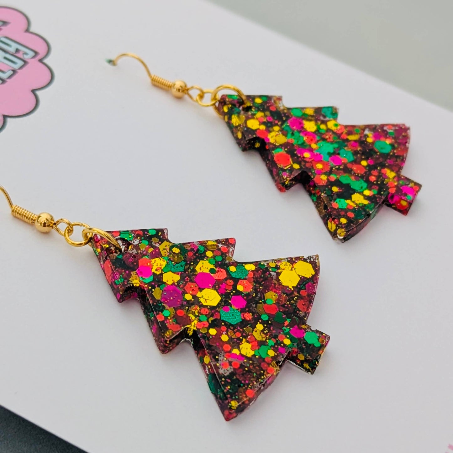 Multi-Colour Glitter Christmas Tree Earrings