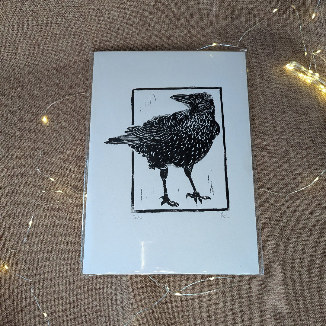 Linocut Crow A4 Print
