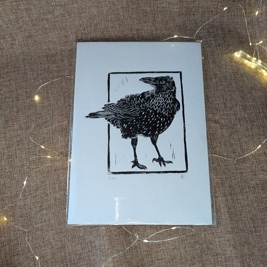 Linocut Crow A4 Print