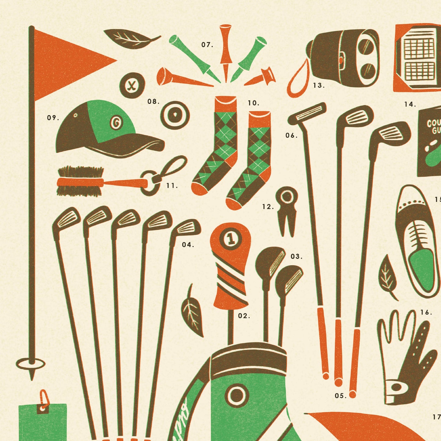 Golf Kit Essentials A4 Print