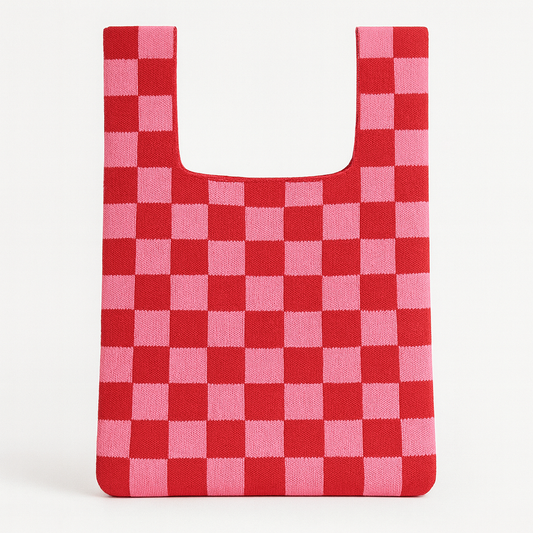 Pink and Red Check - Knitted bag