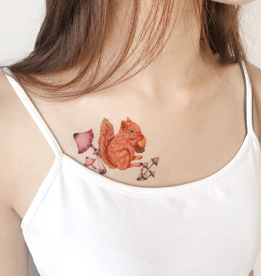 Squirrel & Mushrooms Temporary Tattoos Stickers