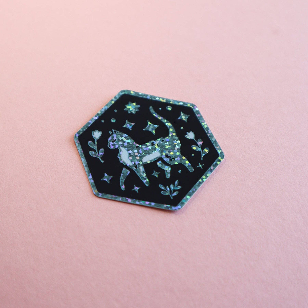 Cat Hexagon Glitter Sticker