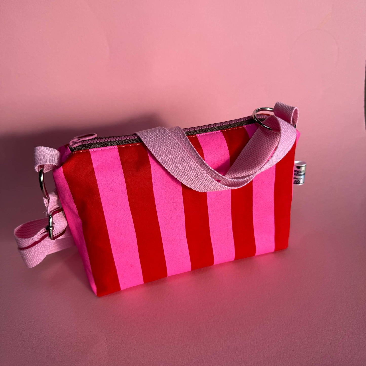 Red and Pink waxed canvas crossbody boxy bag