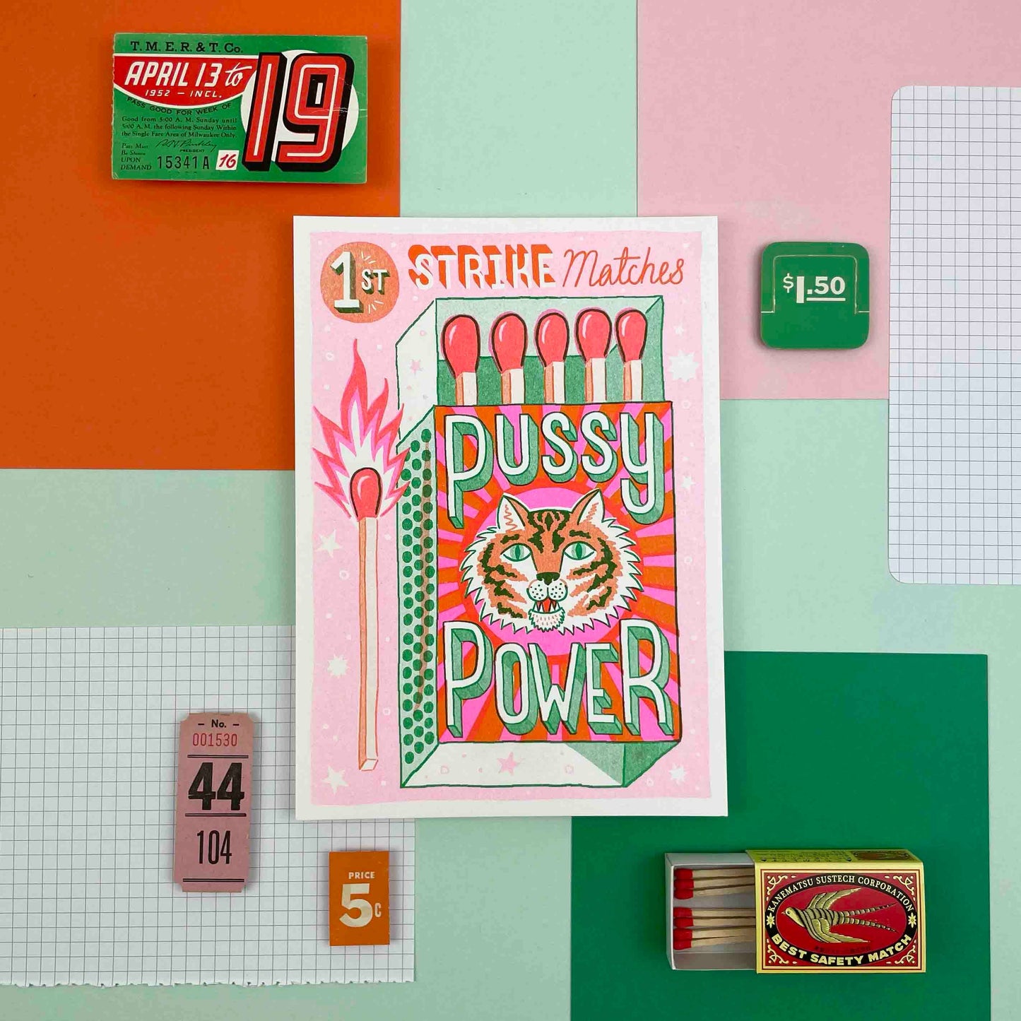 Pussy Power Matchbox Risograph A5 Print