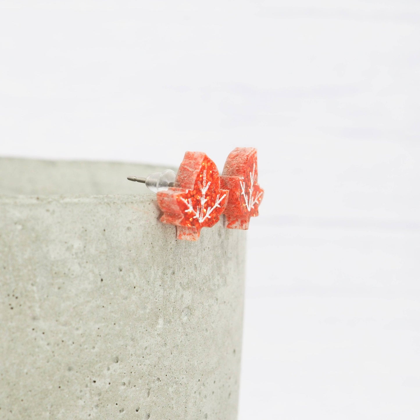 Orange Glitter Autumn Leaf Studs