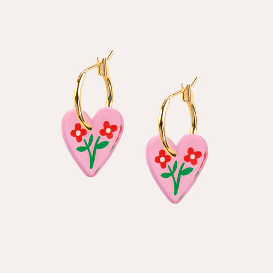 Pink heart Mini Hoop Charm Earrings