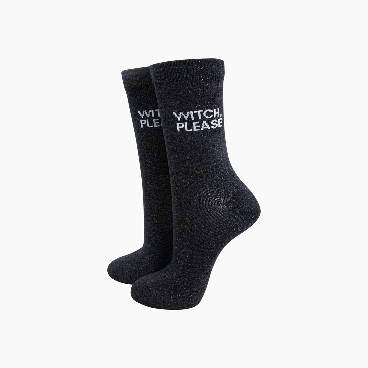 Witch Please Black Glitter Socks