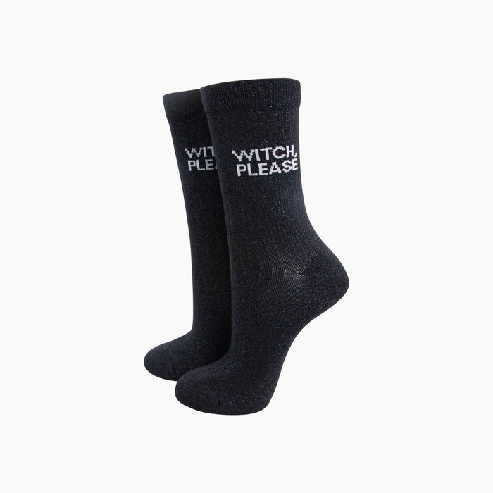 Witch Please Black Glitter Socks