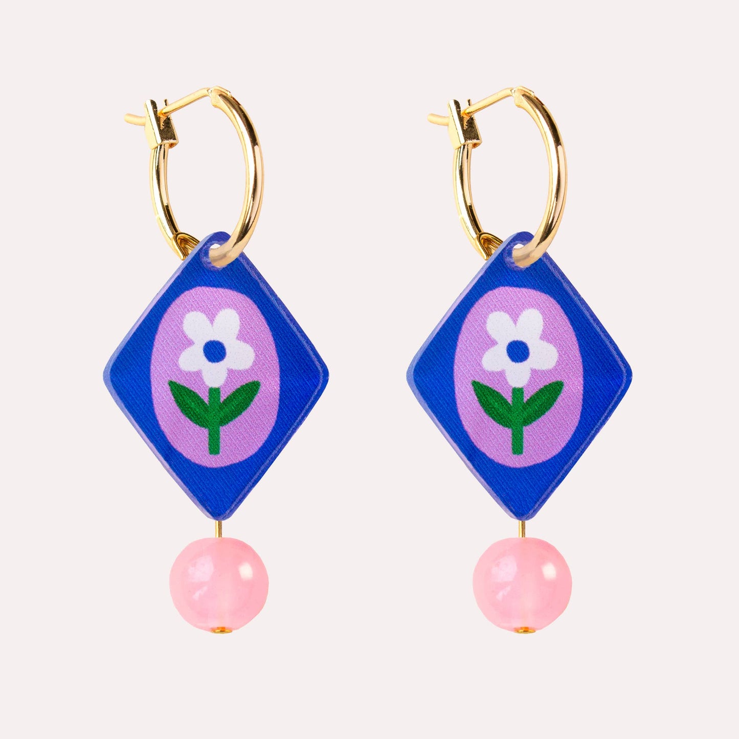 Blue Floral Charm Hoop Earrings