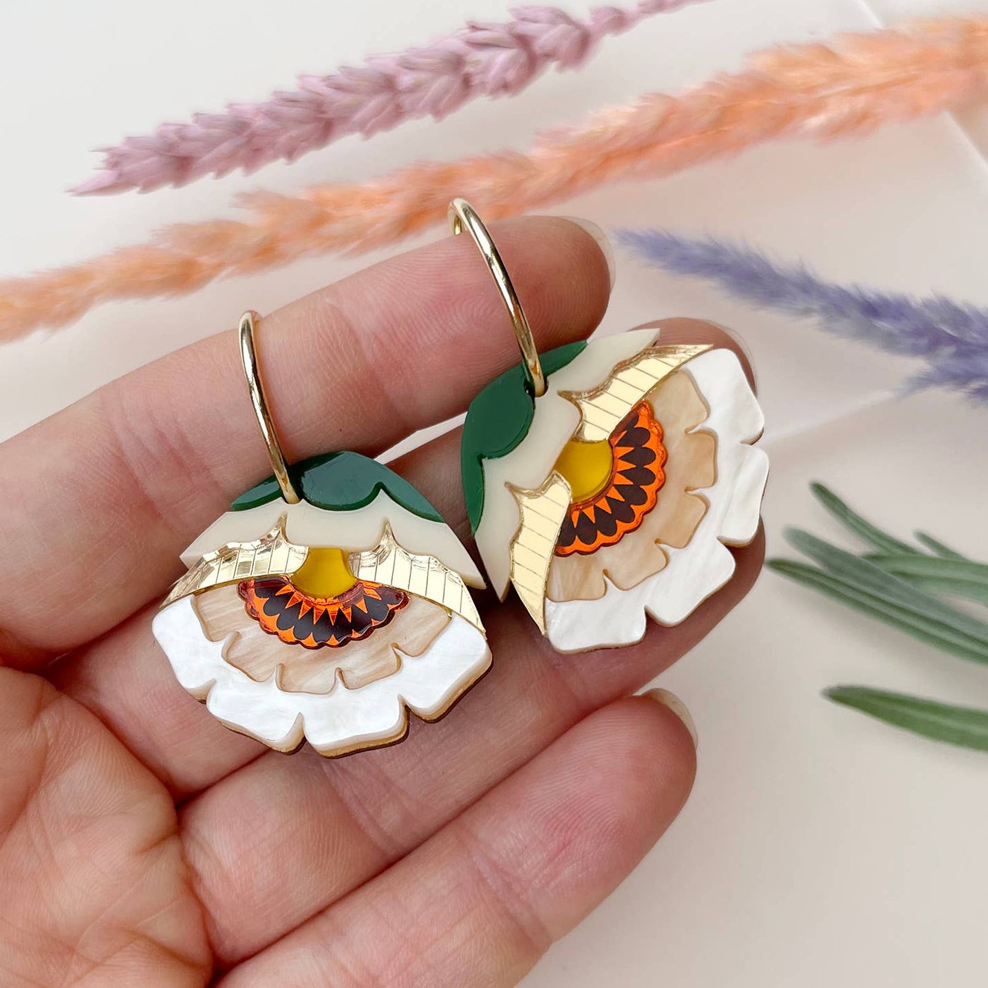 Isobel Floral Hoop Earrings in Caramel